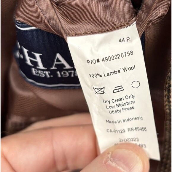 Chaps Ralph Lauren Sport Coat Mens 44R Brown Blue Lambs Wool Herringbone Blazer - Picture 7 of 7